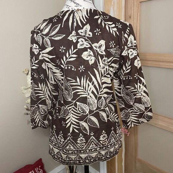 Alfred Dunner Cotton Blouse Brown Floral Size 8P - Picture 6 of 8